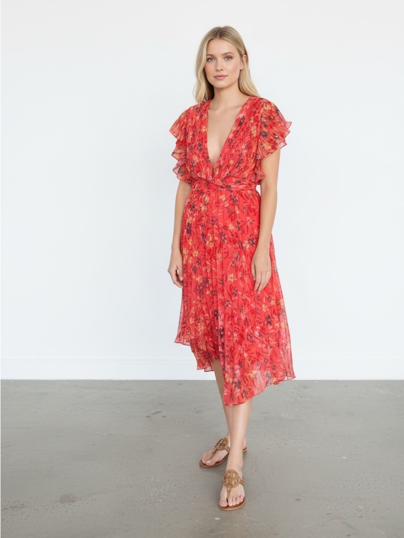 New La Maison Talulah Daze Midi Flowy Floral V Neck Dress Size M
